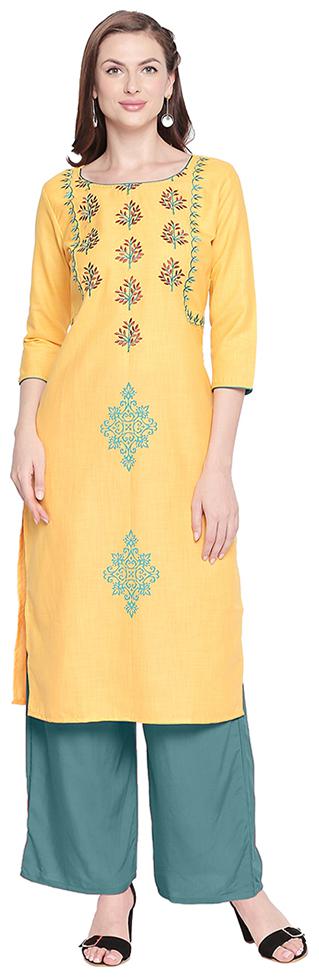 

ZRI Women Yellow Embroidered Regular Kurta