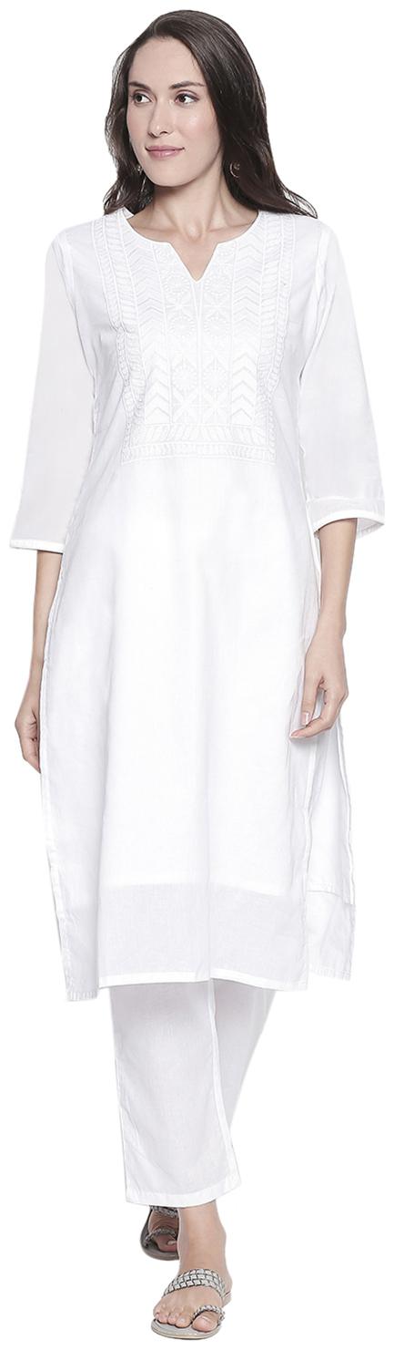 

ZRI Women White Embroidered Straight Kurti