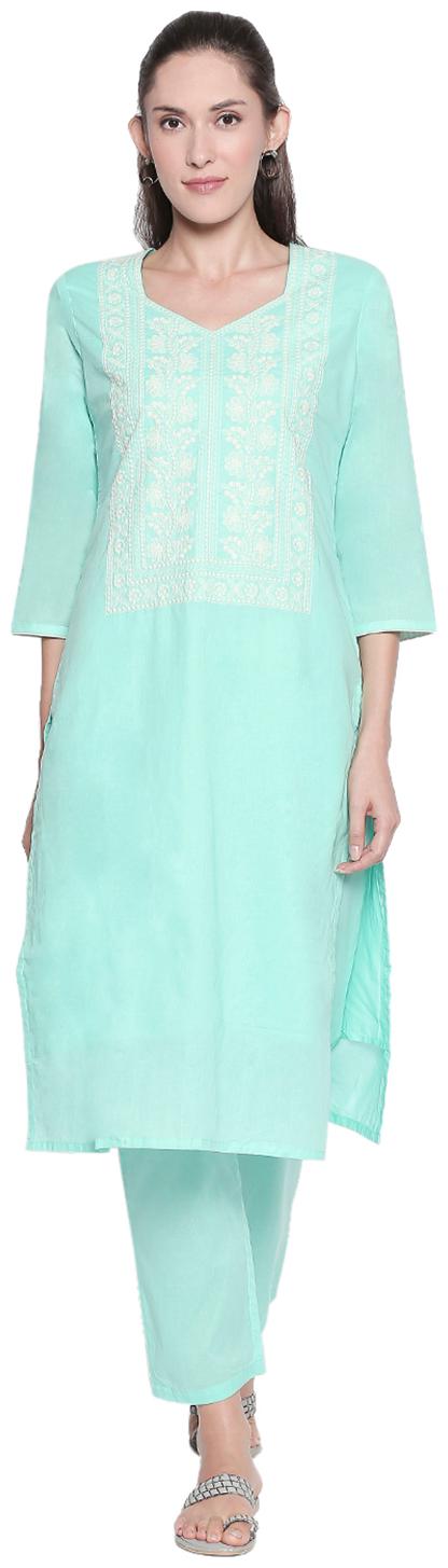 

ZRI Women Blue Embroidered Straight Kurti