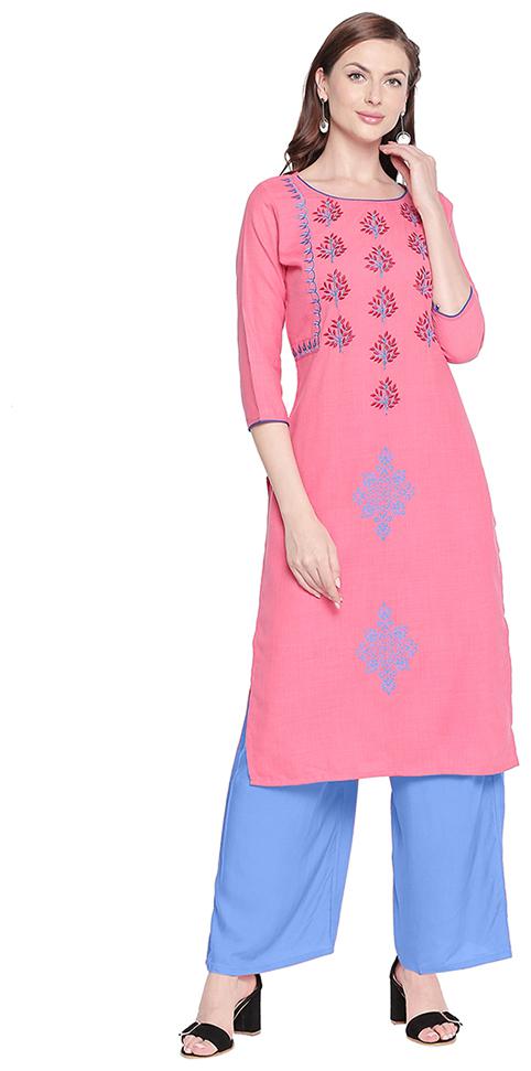 

ZRI Women Pink Embroidered Regular Kurta