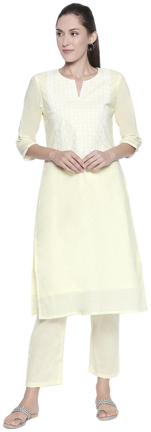 

ZRI Women Cream Embroidered Straight Kurti