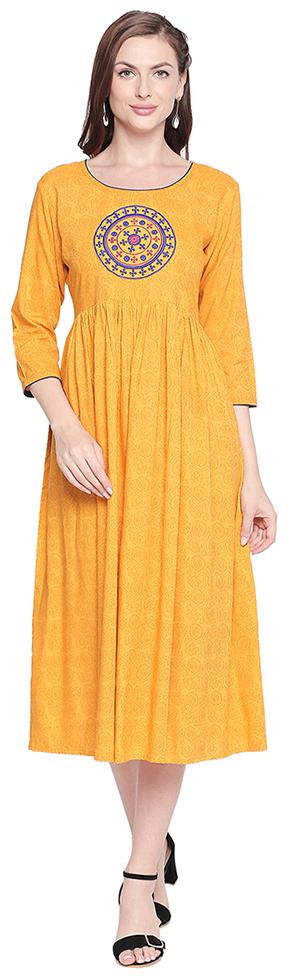 

ZRI Women Mustard Embroidered Regular Kurta