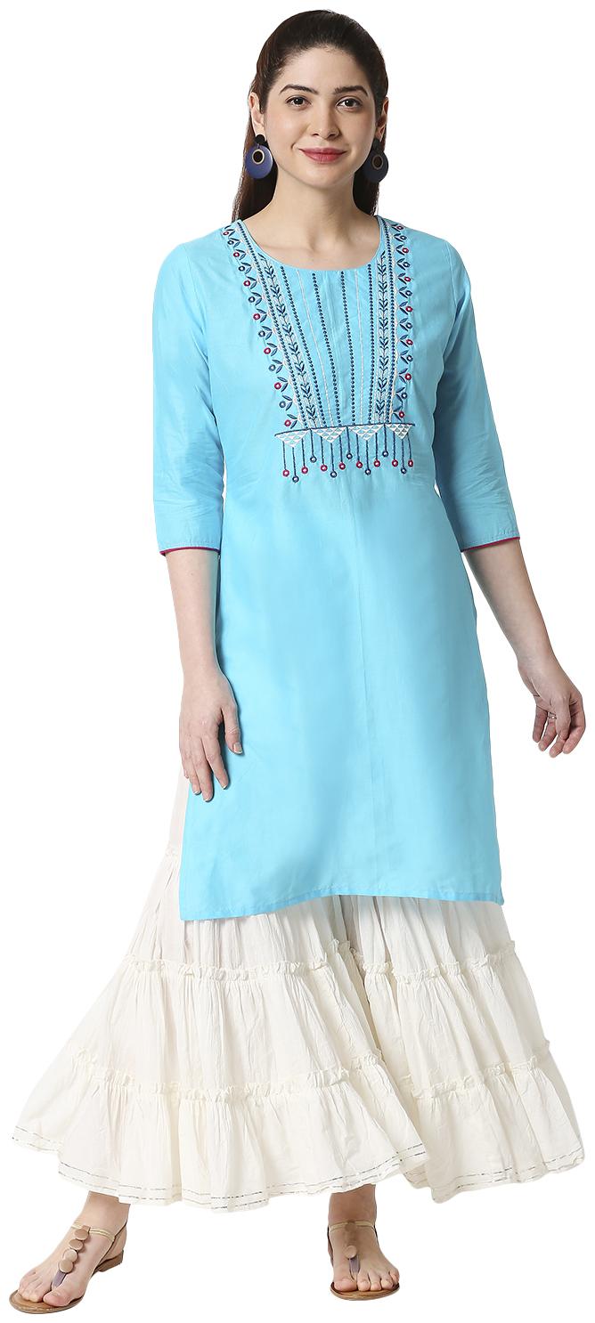 

ZRI Women Blue Embroidered Straight Kurta
