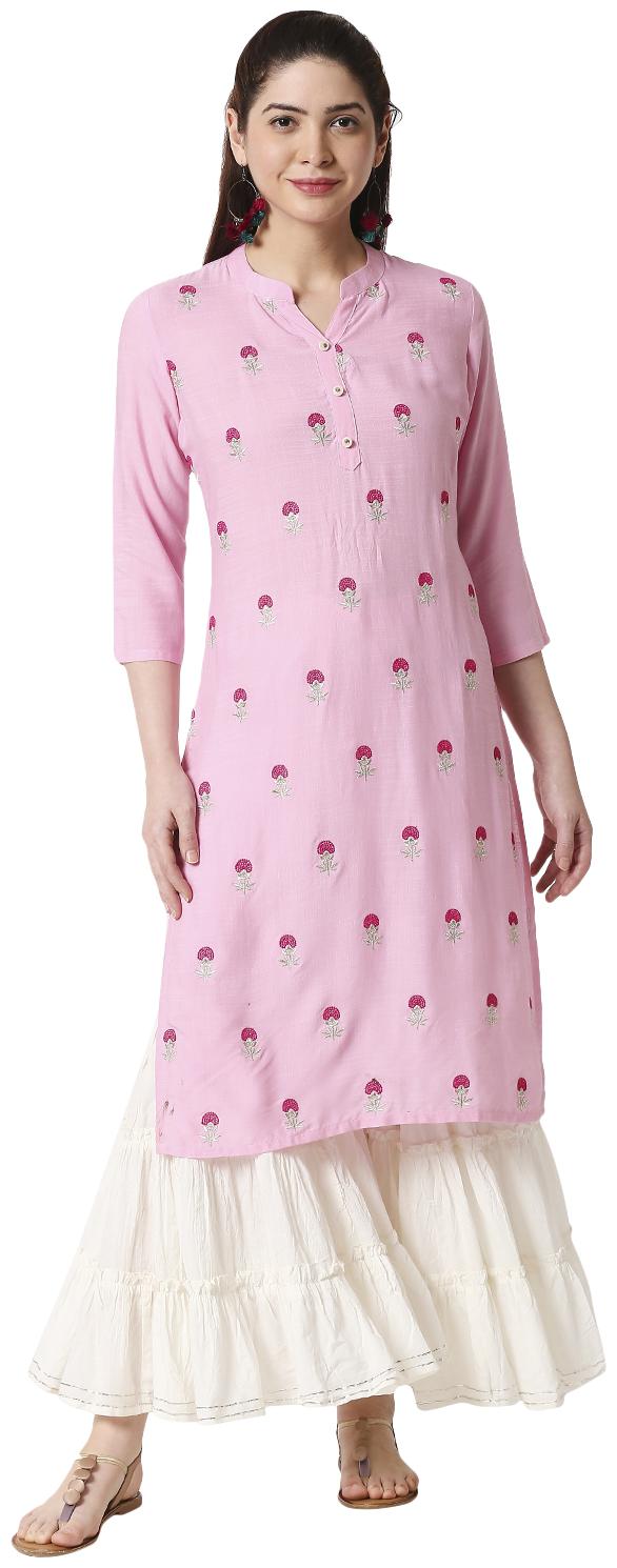 

ZRI Women Pink Embroidered Straight Kurta