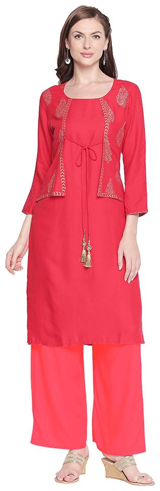 

ZRI Women Red Printed Regular Kurta