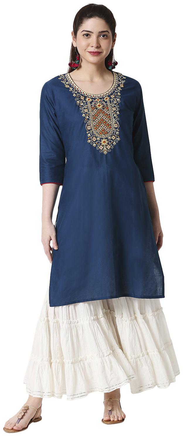 

ZRI Women Blue Embroidered Straight Kurta