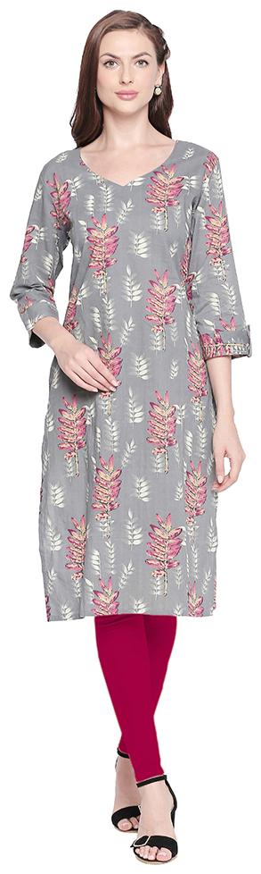 

ZRI Women Grey Floral Regular Kurta