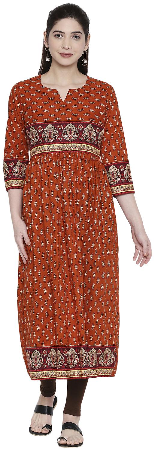

ZRI Women Brown Printed Anarkali Kurti