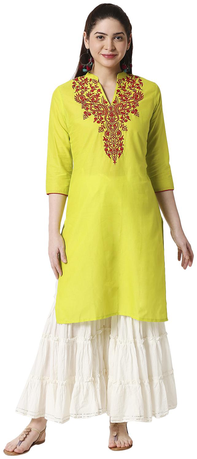 

ZRI Women Green Embroidered Straight Kurta