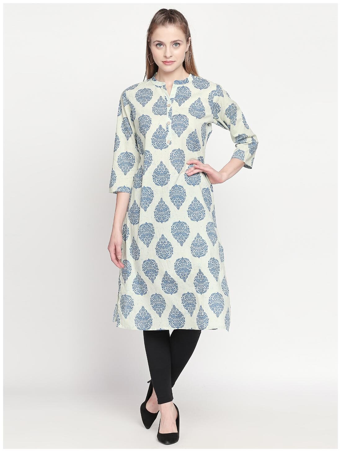 

ZRI Women Blue Printed Straight Kurta