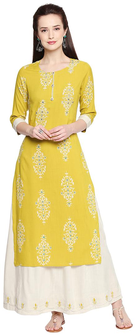 

ZRI Women Cotton Embroidery Kurta Green