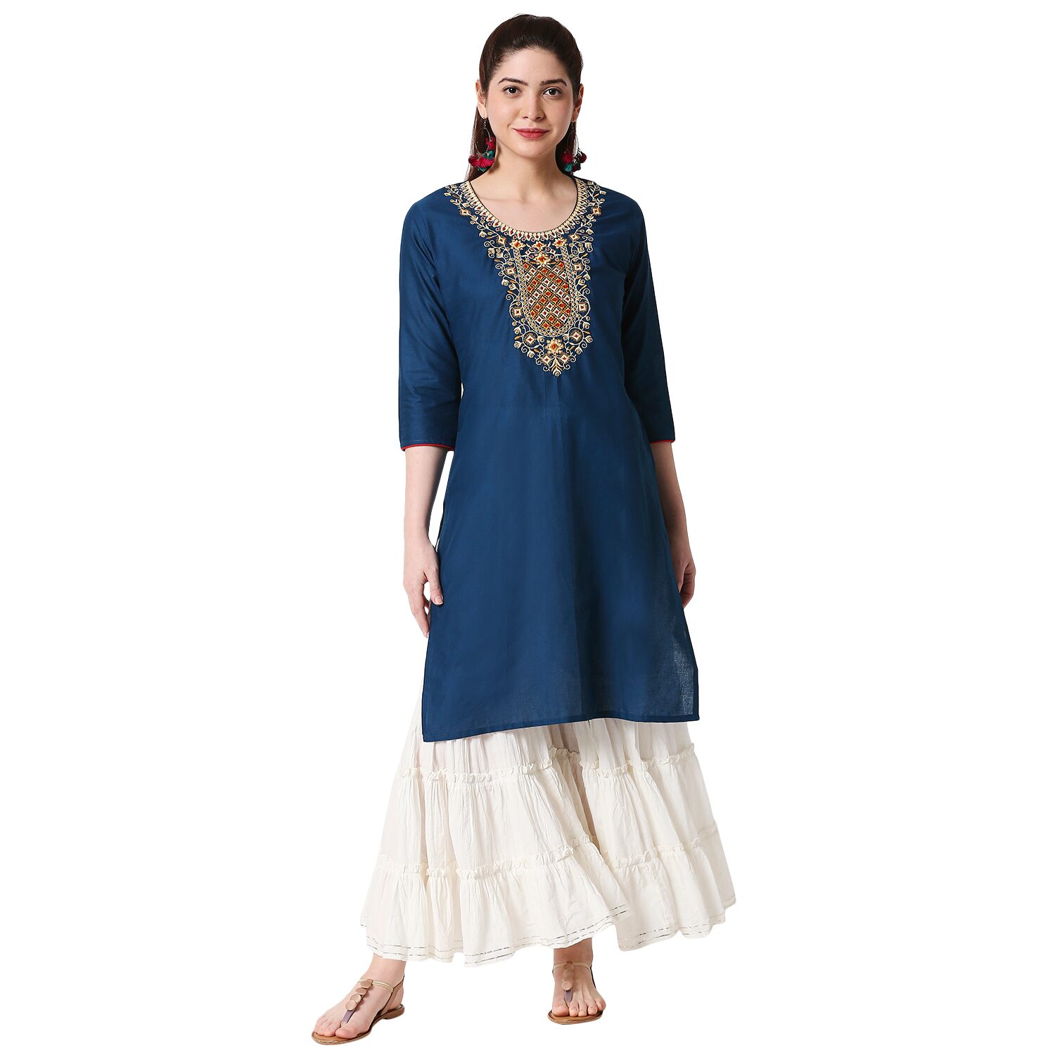 

ZRI Women Blue Embroidered Straight Kurta