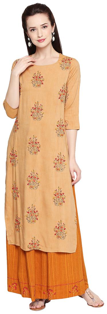 

ZRI Women Cotton Embroidery Kurta Orange