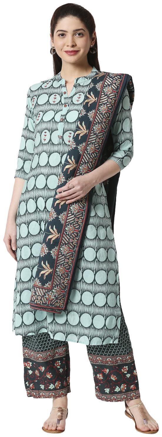 

Zri Women Green Viscose Rayon Printed Kurta And Palazzo