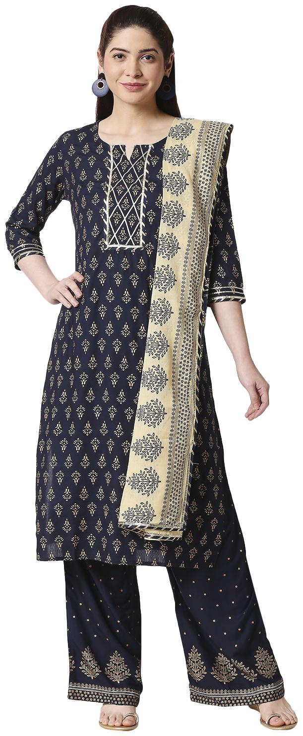

Zri Women Navy Blue Viscose Rayon Printed Kurta And Palazzo