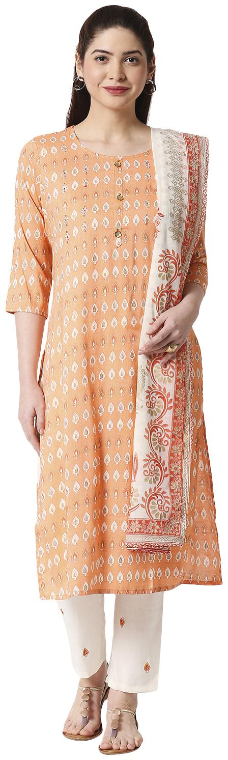 

Zri Women Orange Viscose Rayon Printed Kurta And Pants