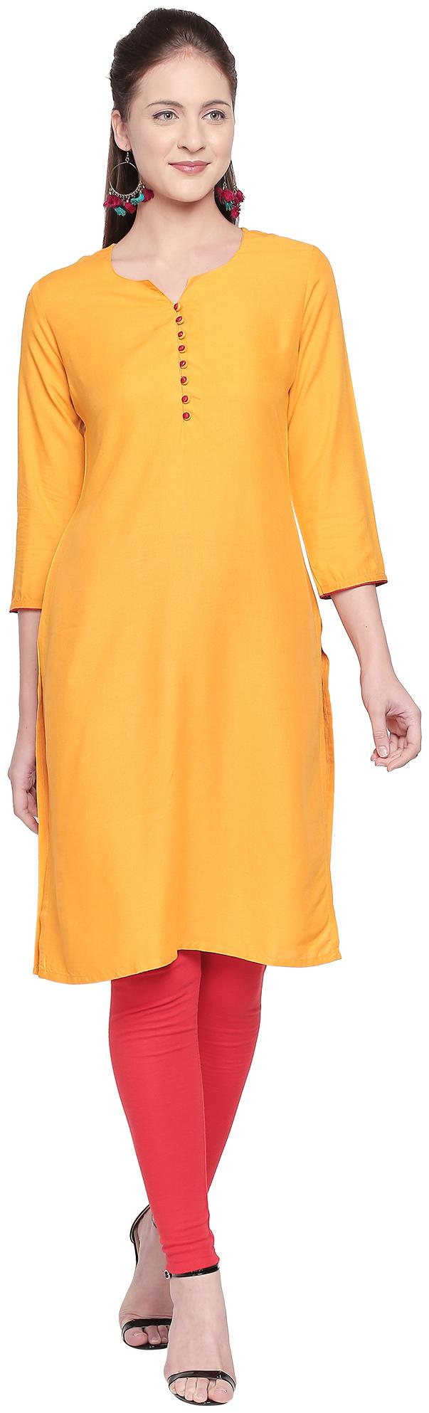 

ZRI Women Yellow Solid Straight Kurta
