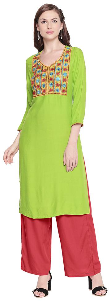 

ZRI Women Green Embroidered Regular Kurta