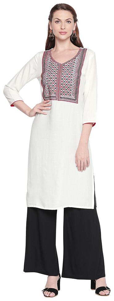 

ZRI Women White Embroidered Regular Kurta