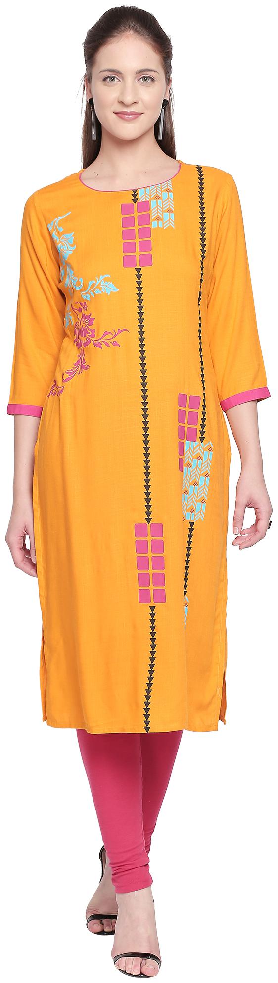

ZRI Women Yellow Printed Straight Kurta