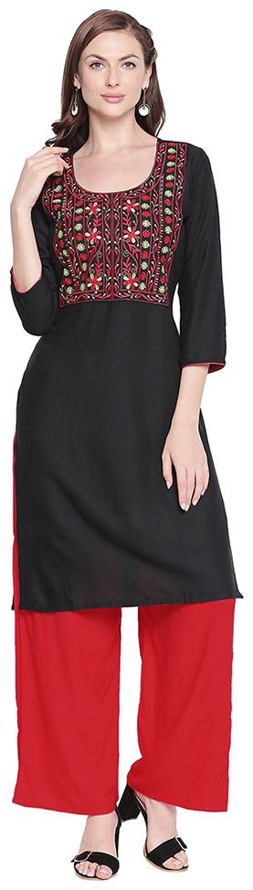 

ZRI Women Black Embroidered Regular Kurta