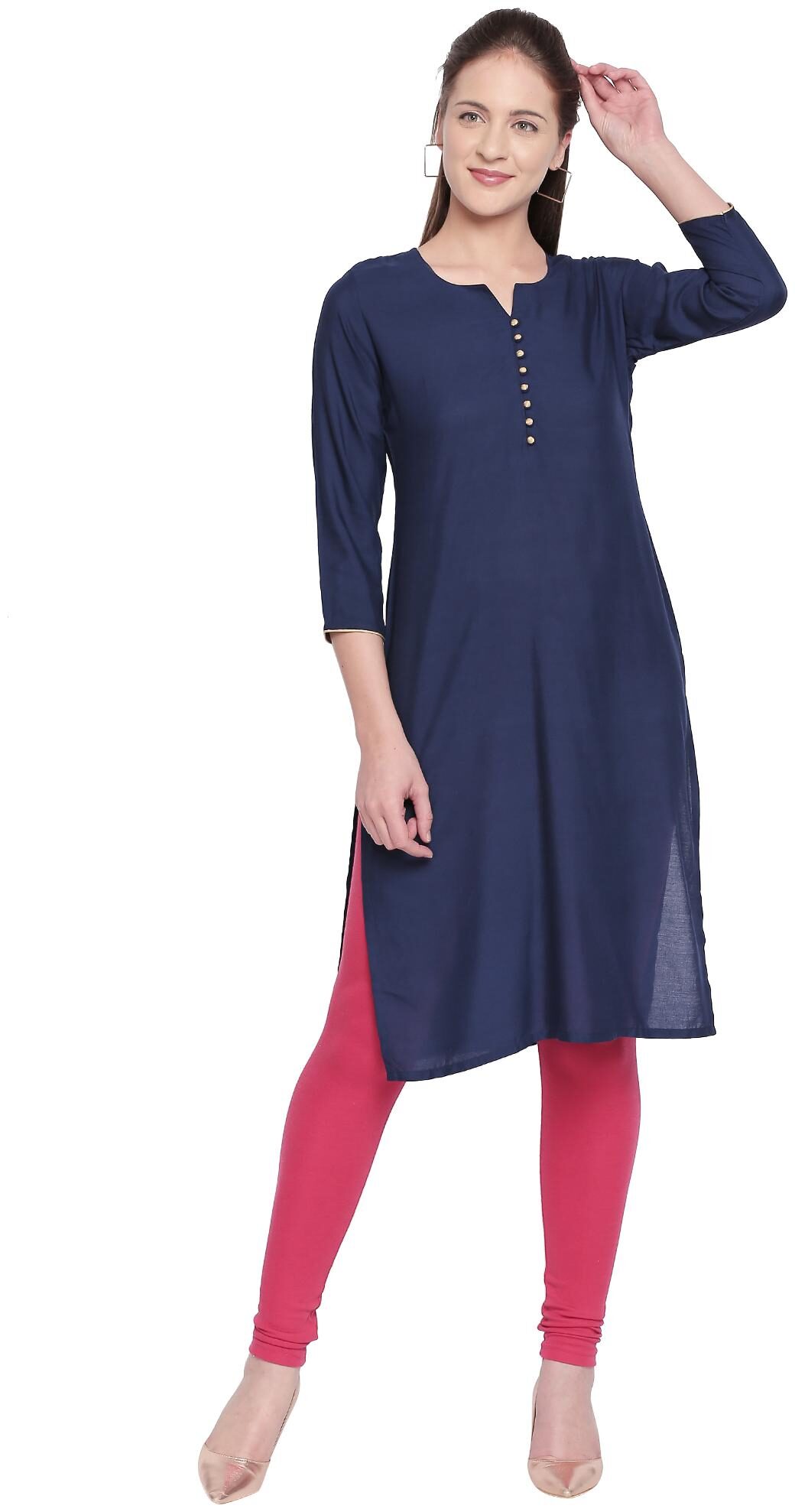 

ZRI Women Navy Blue Solid Straight Kurta