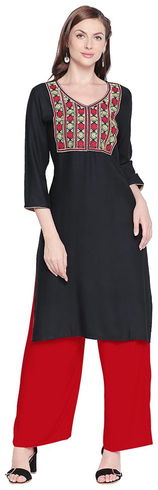 

ZRI Women Black Embroidered Regular Kurta
