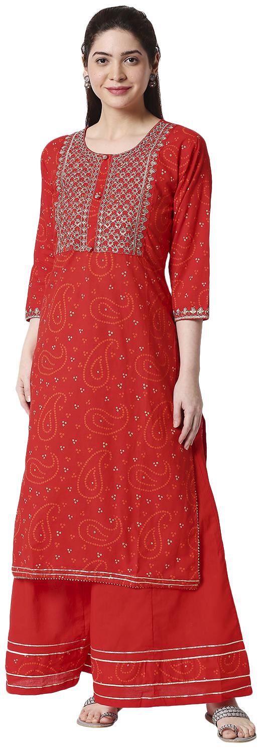 

ZRI Women Red Embroidered Kurta Palazzo Set