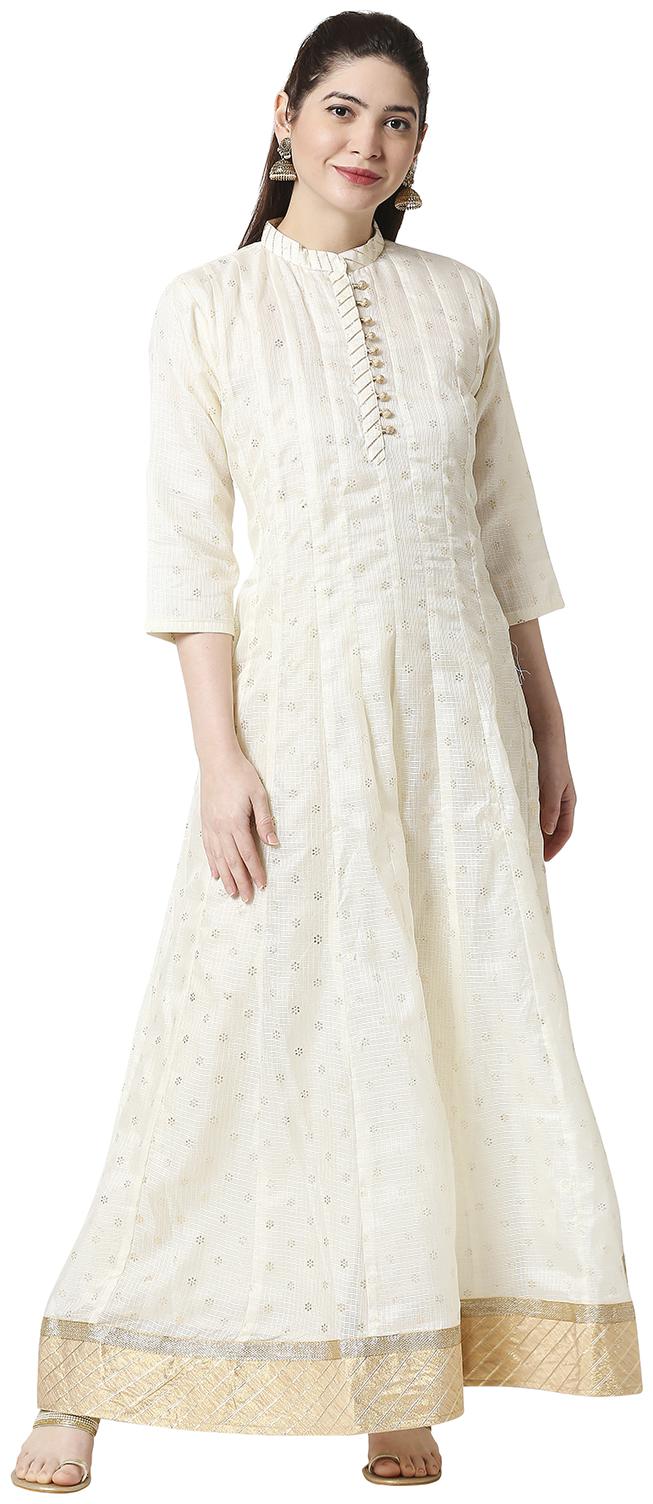 

ZRI Women Cream Printed Fit and Flare Kurta