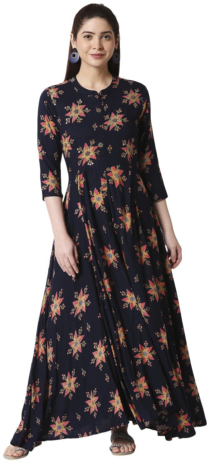 

ZRI Women Navy Blue Printed Anarkali Kurta