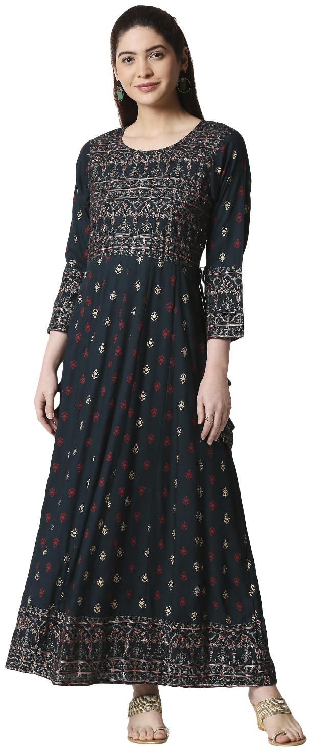 

ZRI Women Black Floral Anarkali Kurta