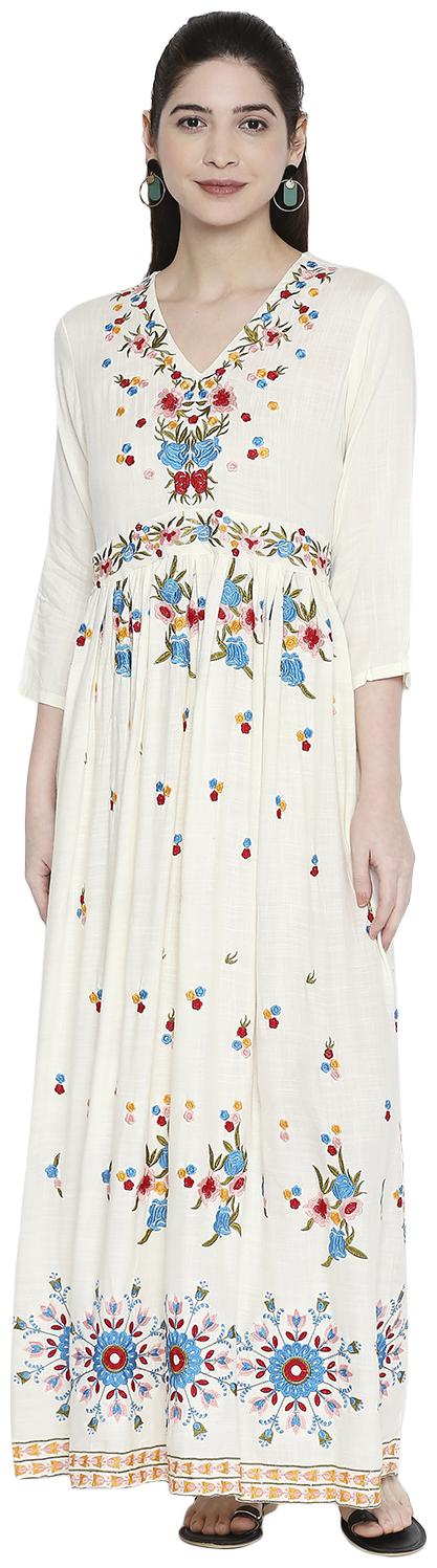 

ZRI Women White Embroidered Anarkali Kurti