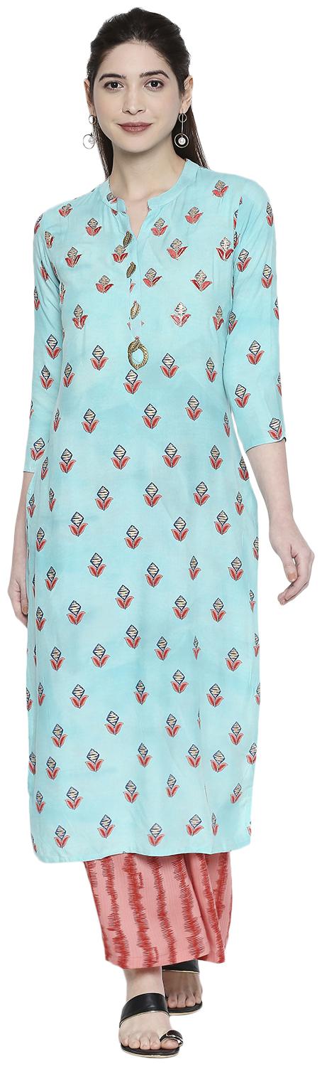 

ZRI Women Viscose Rayon Festival Straight Fit Kurta and Palazzo Set (Blue)