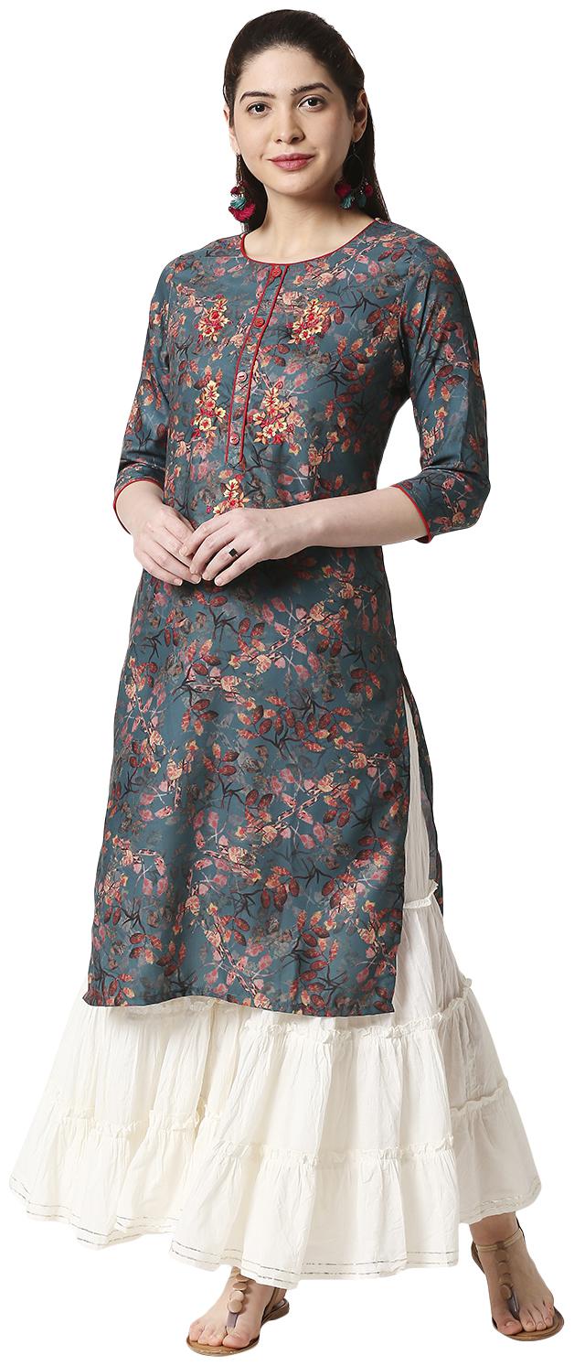 

ZRI Women Green Embroidered Straight Kurta