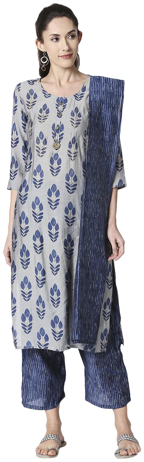 

ZRI Women Viscose Rayon Festival Straight Fit Kurta Palazzo and Dupatta Set (Grey)