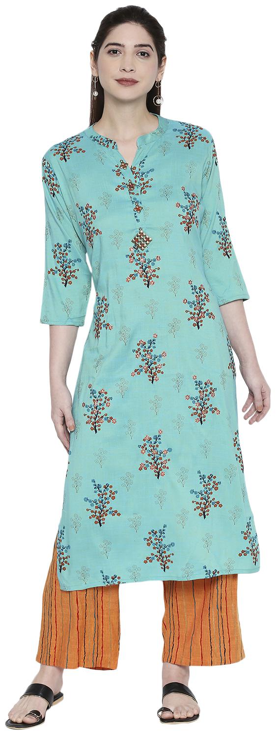 

ZRI Women Viscose Rayon Festival Straight Fit Kurta and Palazzo Set (Blue)