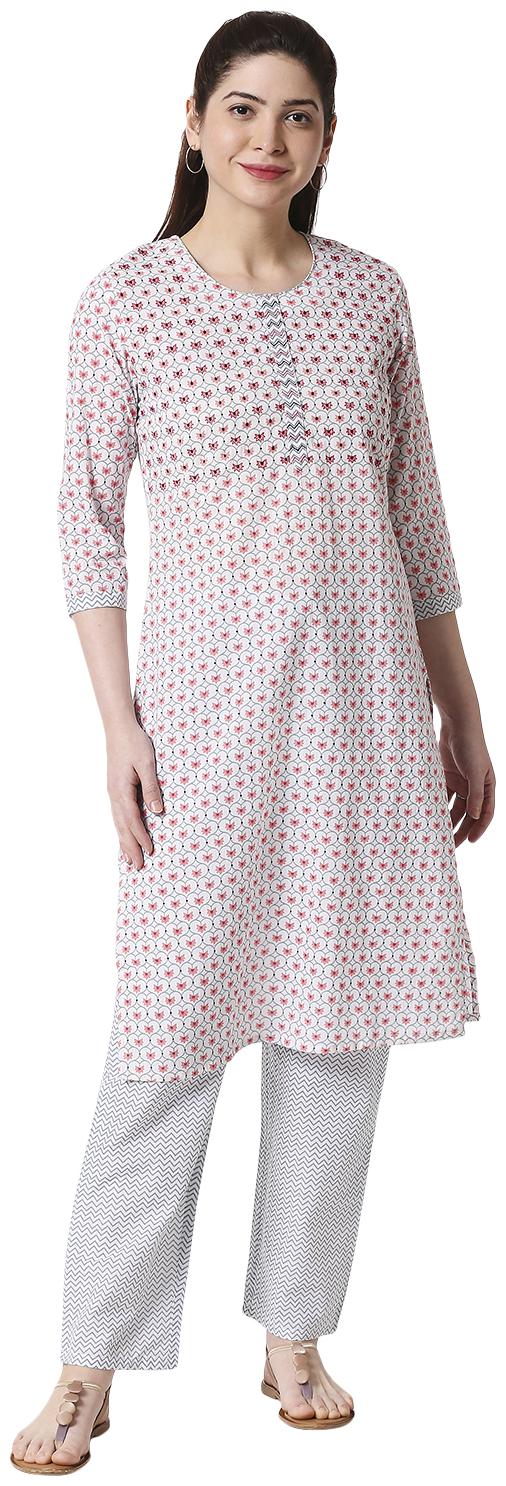 

Zri Women White Cotton Embroidered Kurta And Pants