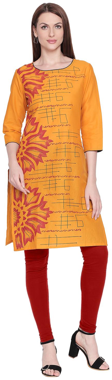 

ZRI Women Yellow Red Printed Straight Kurti