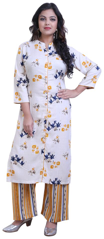 

ZRI Women Yellow Printed Straight Kurta With Palazzo