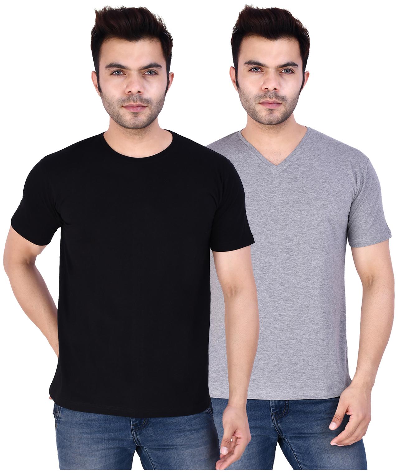 

ZUSK Men Grey Black Regular fit Cotton Round neck T-Shirt - Pack Of 2