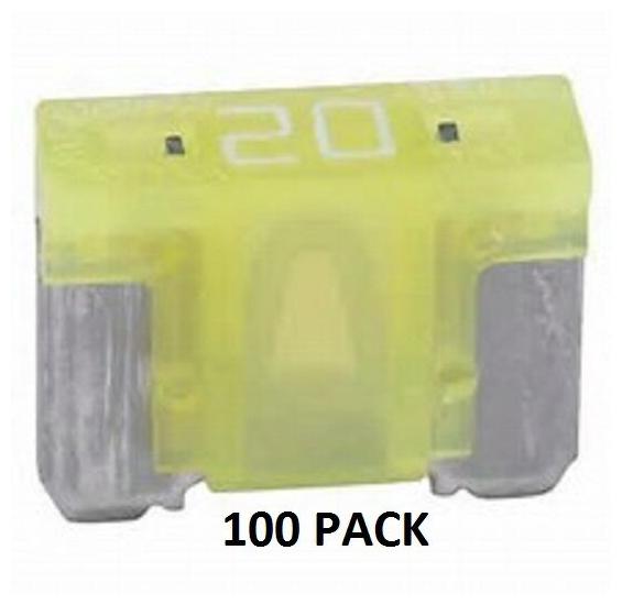 

100 PACK - LOW PROFILE BLADE FUSES - 20 AMP AUTOMOTIVE MINI ATM20LP-100PK
