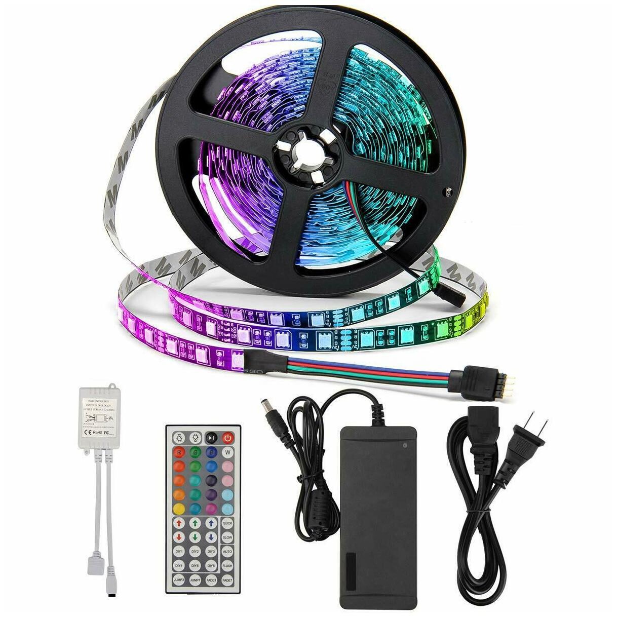 

5M RGB 5050 LED Strip Light 300Leds Non-Waterproof 12V 5A Power 44Keys Remote