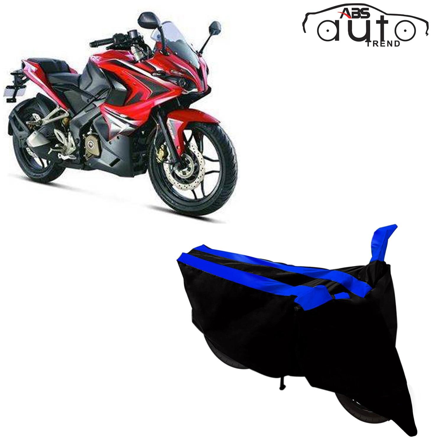 

ABS AUTO TREND Two-Wheeler Body Cover for Bajaj Pulsar Rs 200 ( 2 Strip Black and Blue )