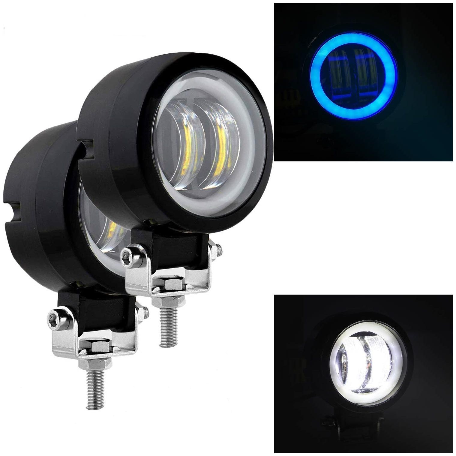 

Acube Mart 3 Inch Round White Fog Light with Blue Halo Angel Eye Ring for Bike Motorcycle Car Off Road SUV (20W 2 pcs)