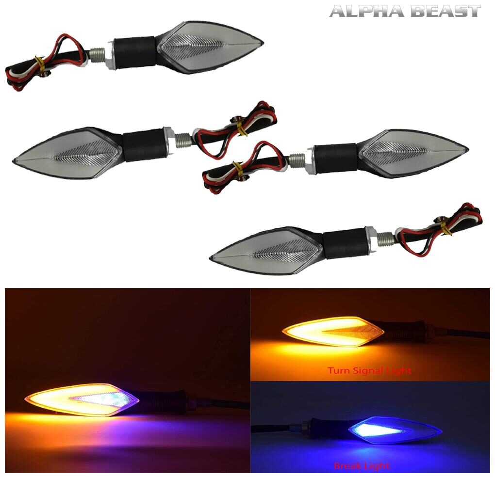 

ALPHA BEAST 4X pcs Leaf Led Side Indicator Light Duel Color Blue Orange for Universal Bikes Bajaj