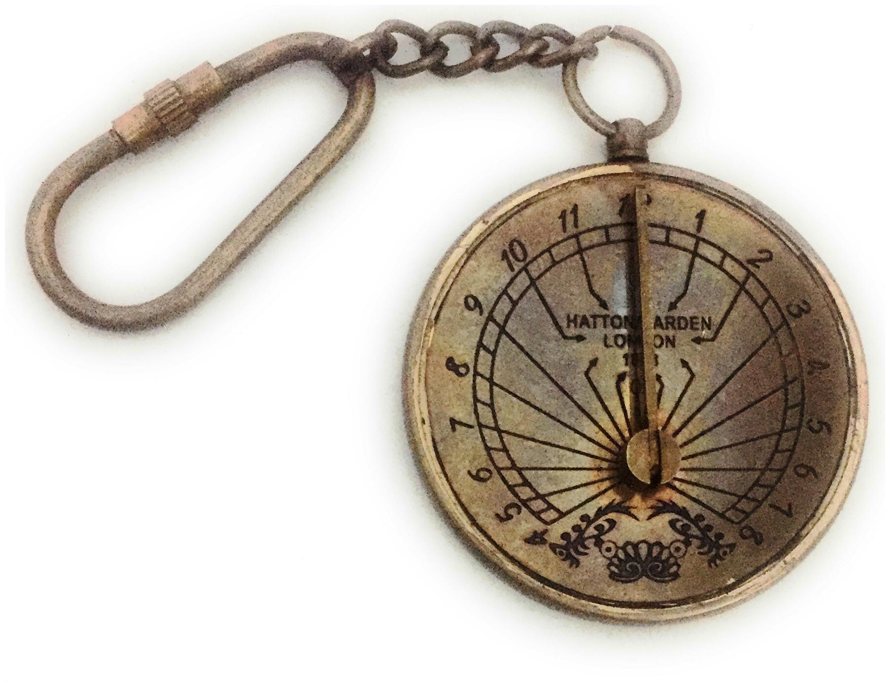 

Antique Finish Brass Sundial Keychain