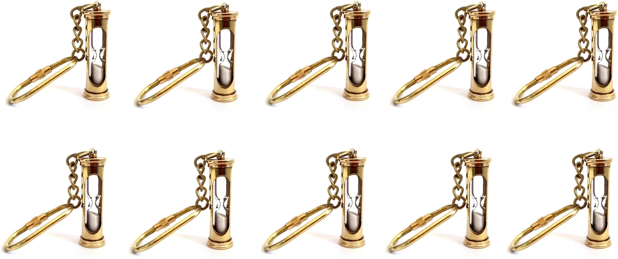 

Antique Nautical Brass Sand Timer Hourglass Keychain - Set of 10