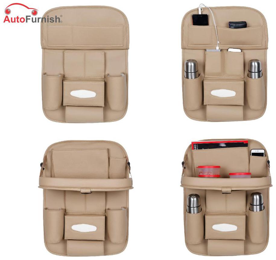 

Autofurnish 3D Car Auto Seat Back Multi Pocket Storage Bag Organizer with Car Meal Tray