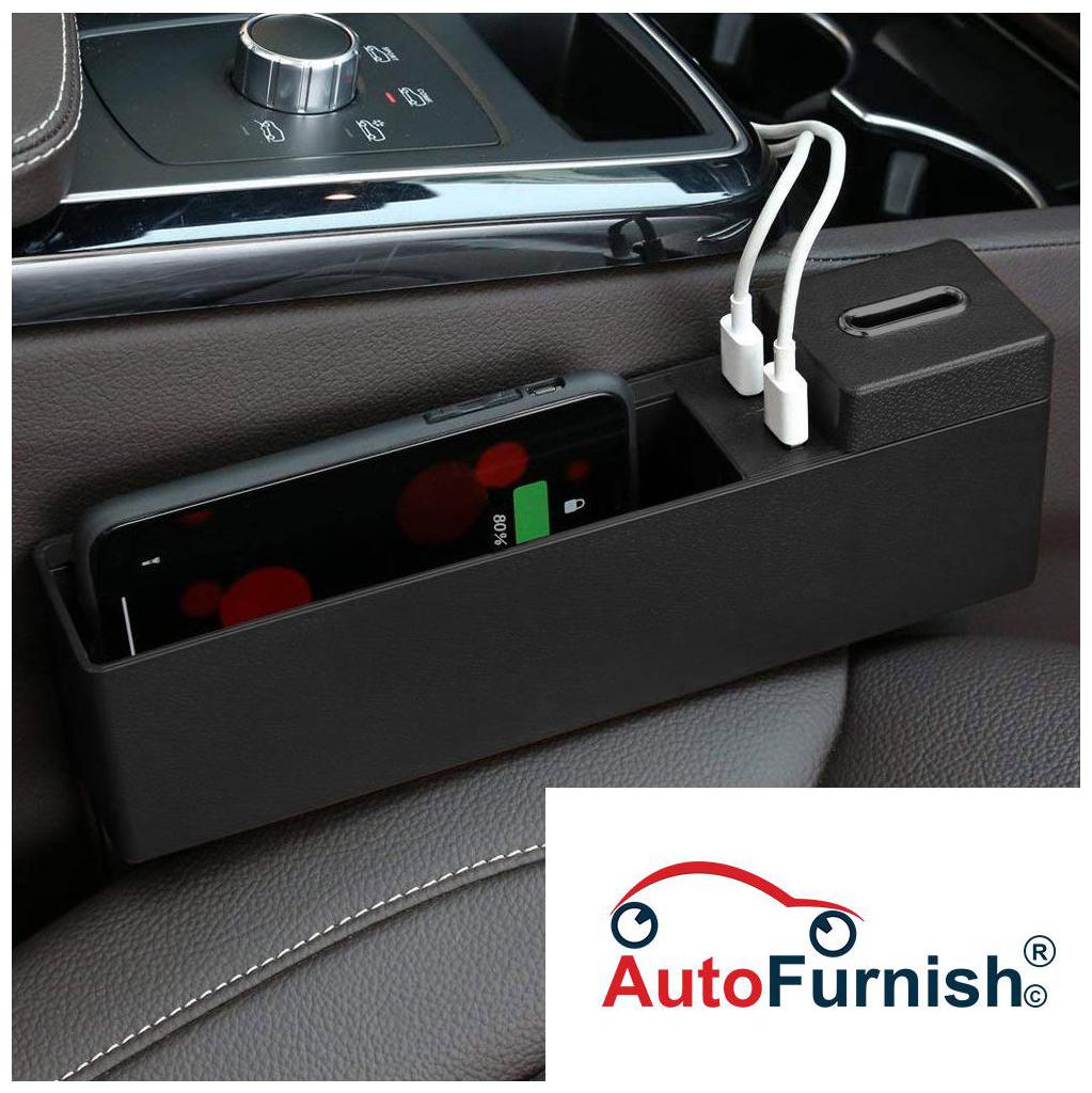 

Autofurnish Car Wireless Charging Console Side Pocket Organizer - Auto Seat Gap Filler Storage Box