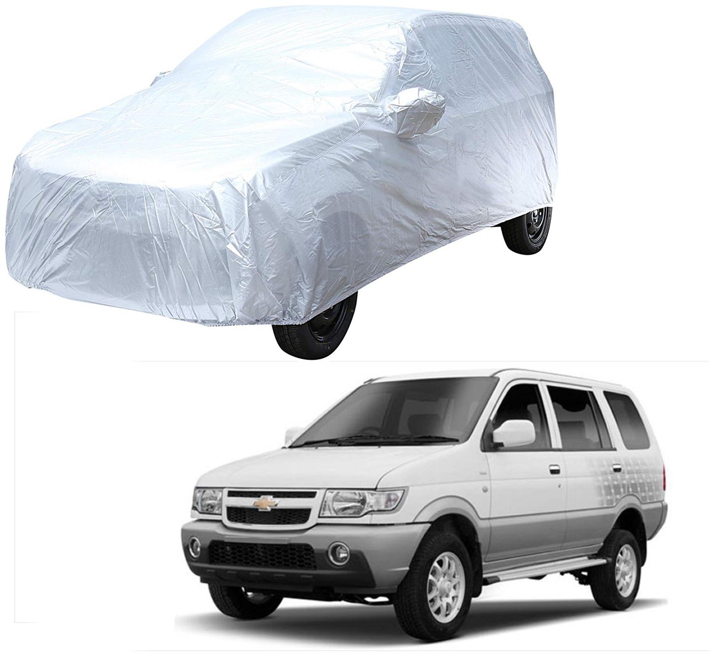 

AutoRetail Chevrolet TAVERA Silver Matty Car Body Cover for 2019 Model (Mirror Pocket Triple Stiched)